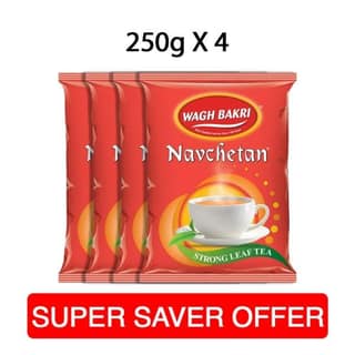 Wagh Bakri Navchetan Danedar Chai | Strong Leaf Tea | 250 gm each | Pack of 4 | 1 Kg pack
