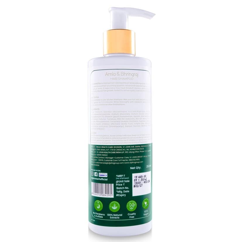 VI-JOHN PRAKRITIK Amla & Bhringraj Shampoo For Strengthening, Made With 100% Natural Bio Actives (250 ml) view 2