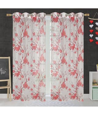 Homefab India Floral Transparent Eyelet Long Door Curtain 9ft (Pack of 2) - Brown