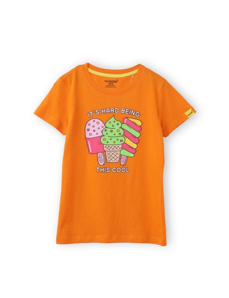Girls T-Shirt Grey Heather Mélange / Vibrant Orange, Soft Cotton, Ages 7-14 (2pcs pack) view 2