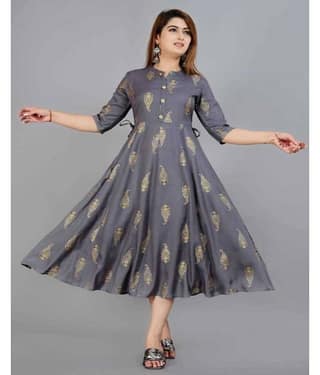 Smien - Grey Rayon Women's Anarkali Kurti ( Pack of 1 )