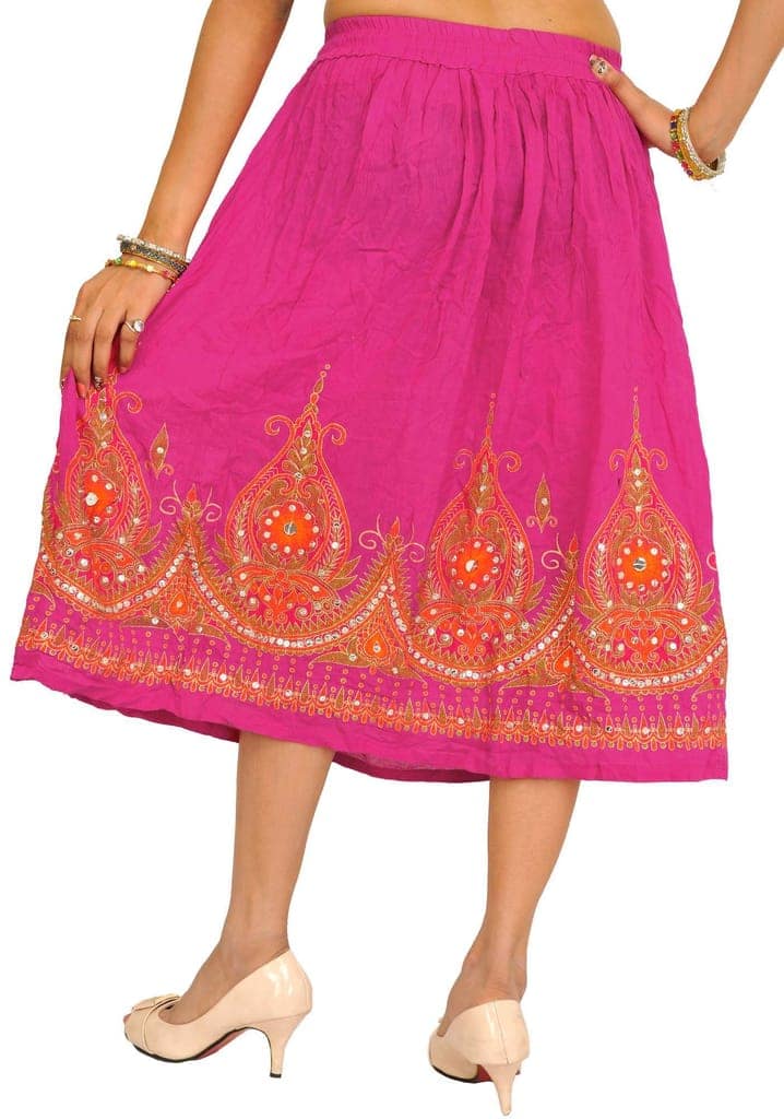 Bright-Rose Midi-Skirt with Printed Flowers Embellished with Sequins view 2