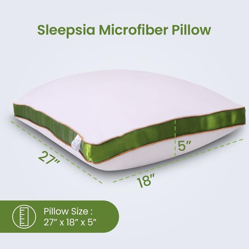 Sleepsia Microfiber Bed Pillow for Sleeping - Down Alternative Ultrasoft Cotton Washable Pillow with Satin Gusset- Queen (Green, Pack of 4) view 2