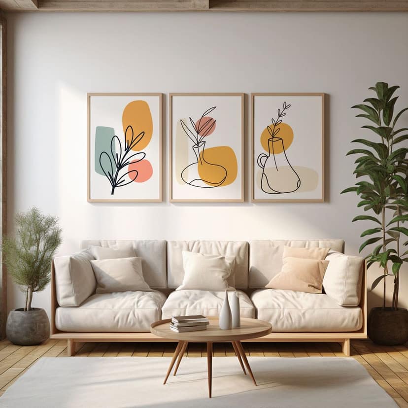 Rustic Charm Set of 3 Boho Wall Art for Living room, Bedroom, Office and Hotel | Minimal Boho|9 x 13 inches (A4)|Beige view 2