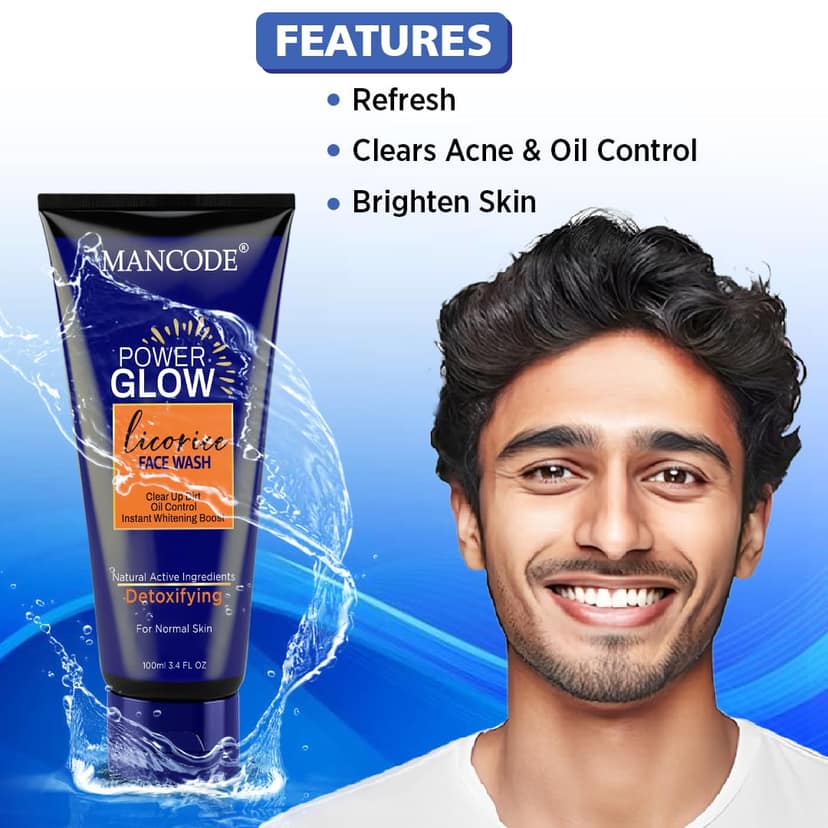Power Glow Licorice Face Wash 100ml for Men | Instant Brightening & Oil Control Face Wash view 2