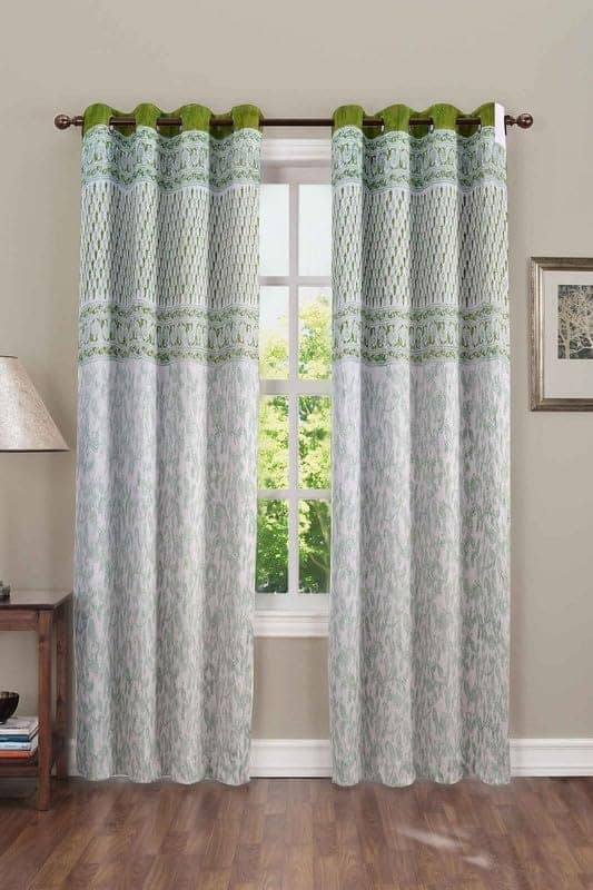 COTTAGE Handmade Cotton Leaves Print Grommet Door Curtains, Set ot 2 (3.6x7 ft, Multicolor) view 2