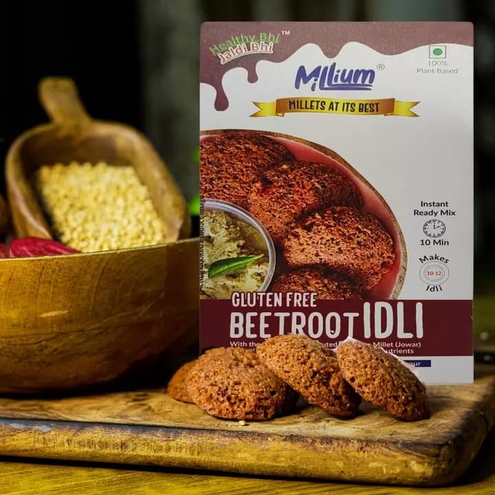 Millium Beetroot Idli Mix with Sprouted Sorghum and Real Beetroot Healthy Breakfast Ready to Cook 500g