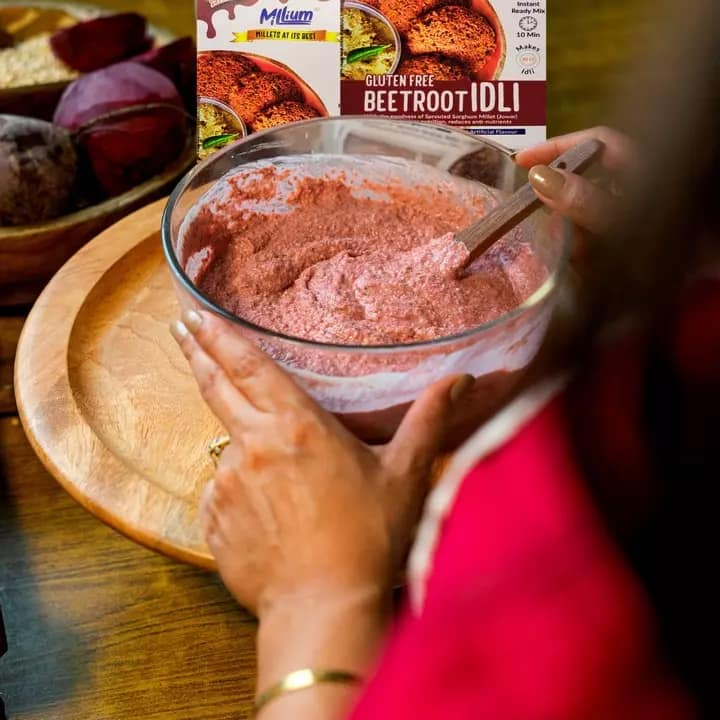 Millium Beetroot Idli Mix with Sprouted Sorghum and Real Beetroot Healthy Breakfast Ready to Cook 500g view 2