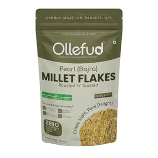 Ollefud Millet Flakes | Roasted, Unsweetened & Unsalted | Zero Oil & Maida | Naturally Low GI & Gluten Free | Low Sodium | Rich in (Protein, Fiber) | 180g