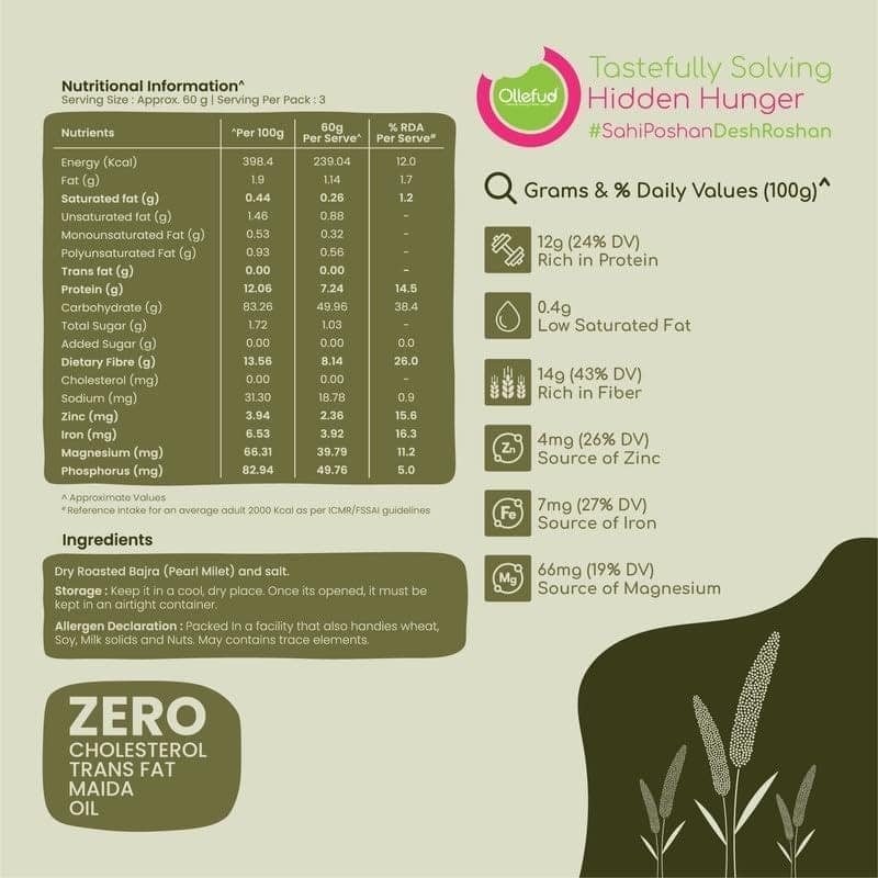 Ollefud Millet Flakes | Roasted, Unsweetened & Unsalted | Zero Oil & Maida | Naturally Low GI & Gluten Free | Low Sodium | Rich in (Protein, Fiber) | 180g view 2