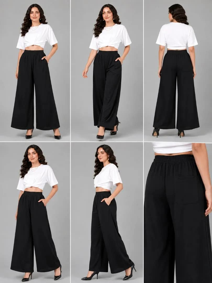 UneR Women's Rayon Palazzo Pants Combo Pack of 2 | High Waisted Wide Leg Flared Parallel Plazo Set for Girls view 2
