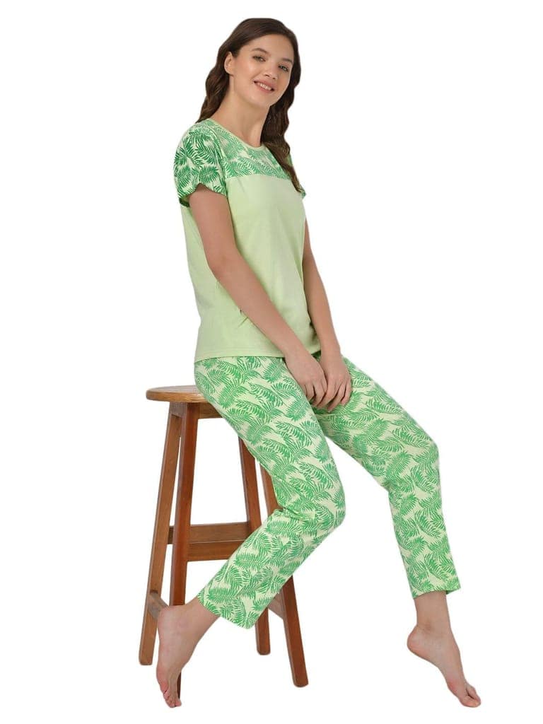 Klamotten Women's Sea Green Allover Printed Top Pyjama Set N32Gs