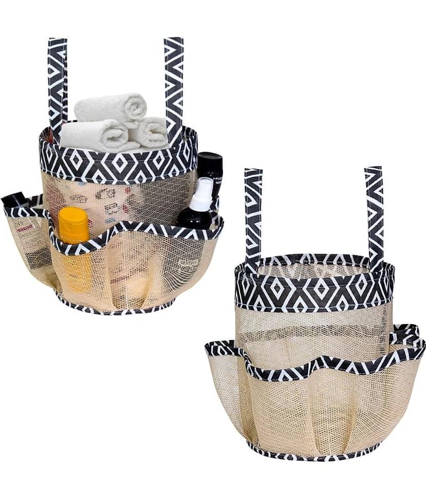 PRETTY KRAFTS Mesh Caddy Tote Bag 8 Pockets, Hanging Portable Toiletry Bag for Men and Women,