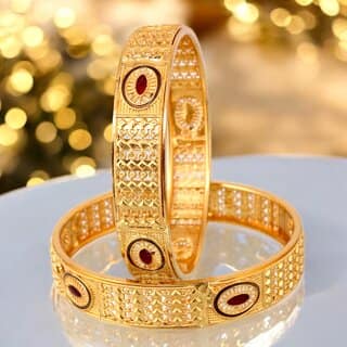 18k One Gram Gold Plated Traditional Designer Pack of 2 Bangle Set For Women
