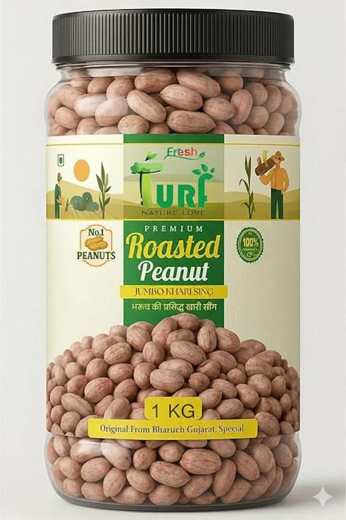 TURF FRESH - Roasted Salted Jumbo Peanuts | Premium Khari Sing from Bharuch Gujarat | Crunchy Mungfali Dana Namkeen | Spicy Chakna Snack [Grade A Protein-Rich Healthy Peanuts]