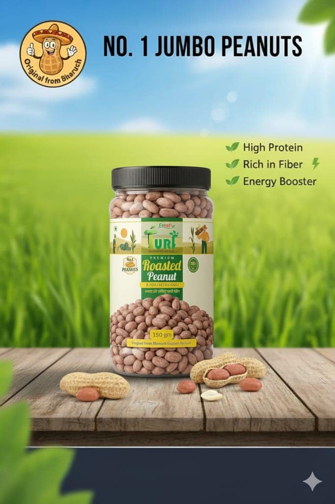 TURF FRESH - Roasted Salted Jumbo Peanuts | Premium Khari Sing from Bharuch Gujarat | Crunchy Mungfali Dana Namkeen | Spicy Chakna Snack [Grade A Protein-Rich Healthy Peanuts] view 2