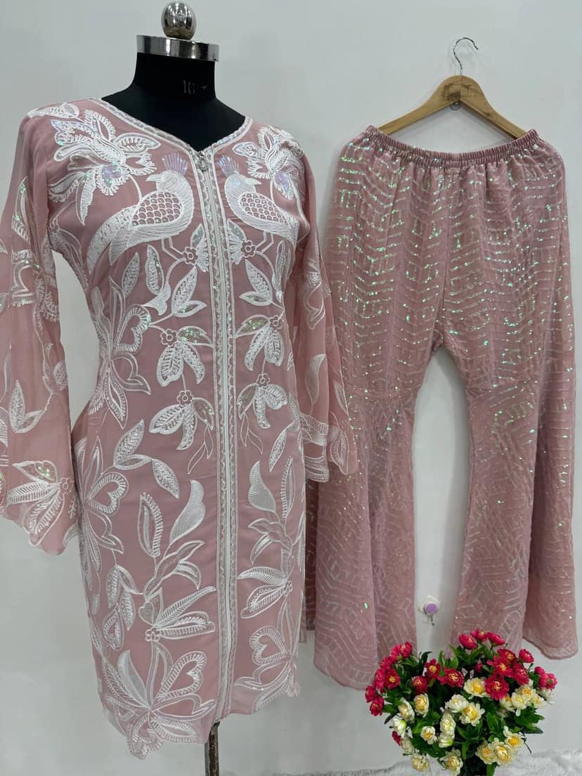 Chine Sequence Work Plazzo Suit view 2