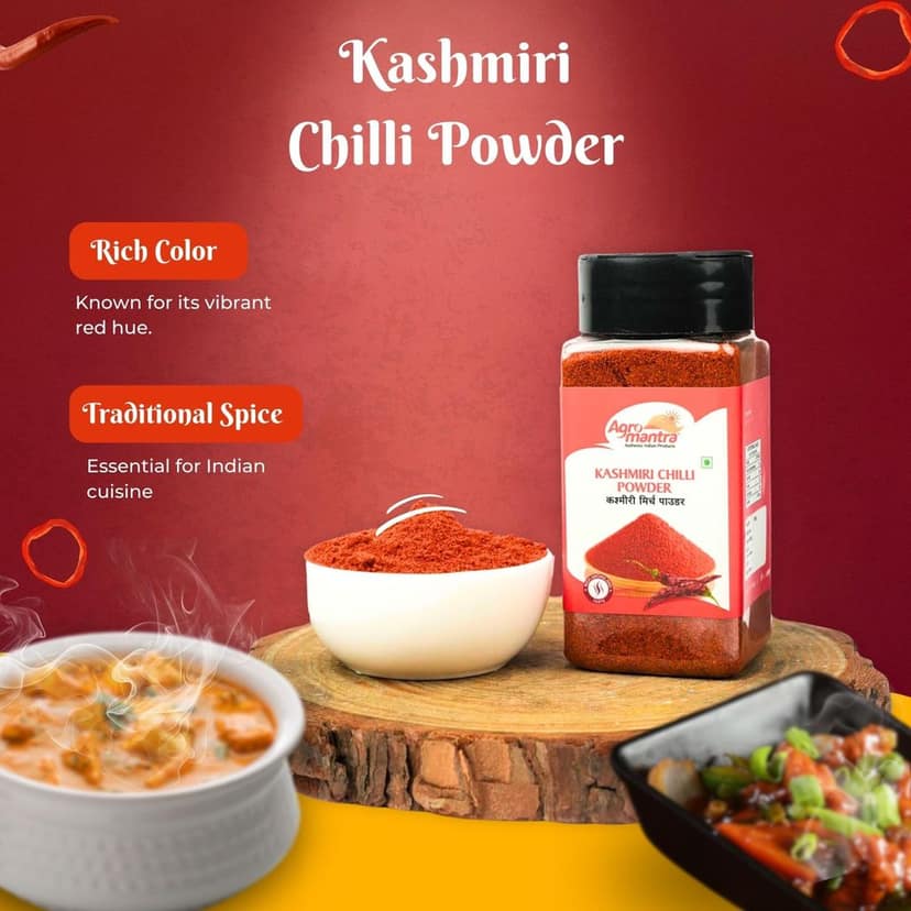 Agro Mantra Kashmiri Chilli Powder 100g | Vibrant Red Color & Mild Heat | Sourced from India | Perfect for Curries, Tandoori Dishes, Biryanis & Marinades | Fresh & Preservative-Safe (pack of 2) view 2