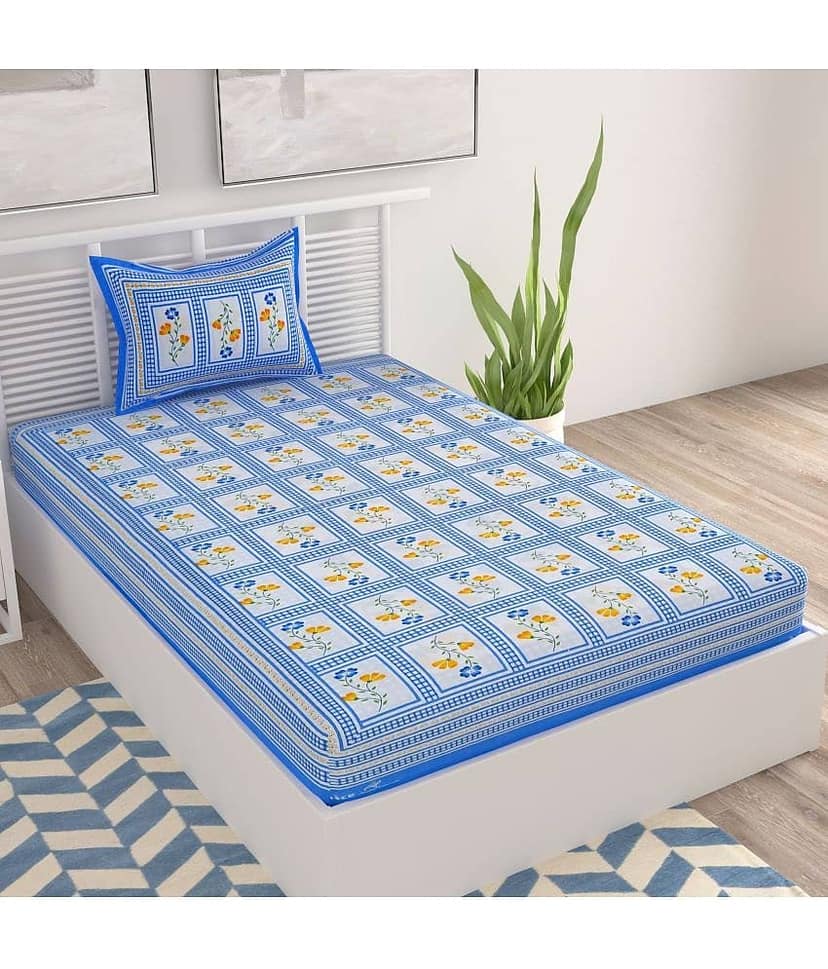 Uniqchoice Cotton Single Bedsheet ( Blue ) view 2