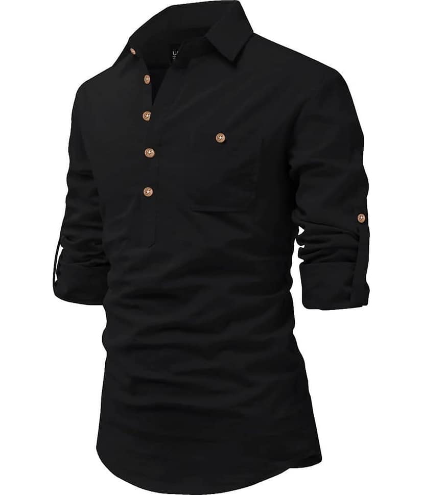 UNI VIBE Beige Cotton Blend Men's Shirt Style Kurta ( Pack of 1 )
