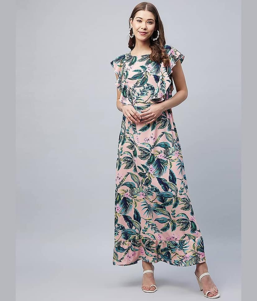 StyleStone Women Polyester Printed Fit & Flare Dress ( Green )