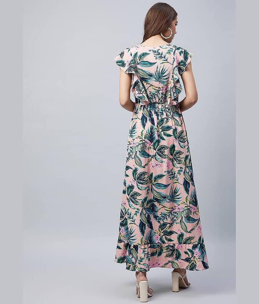 StyleStone Women Polyester Printed Fit & Flare Dress ( Green ) view 2