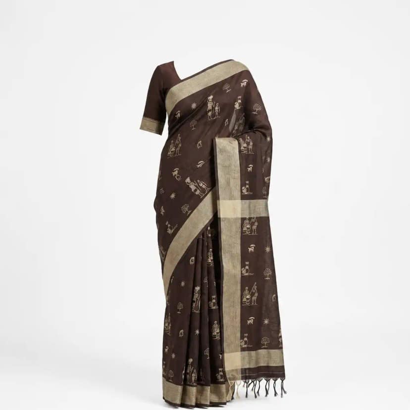 Sambalpuri Brown Tribal Heritage Ikat Handloom Saree