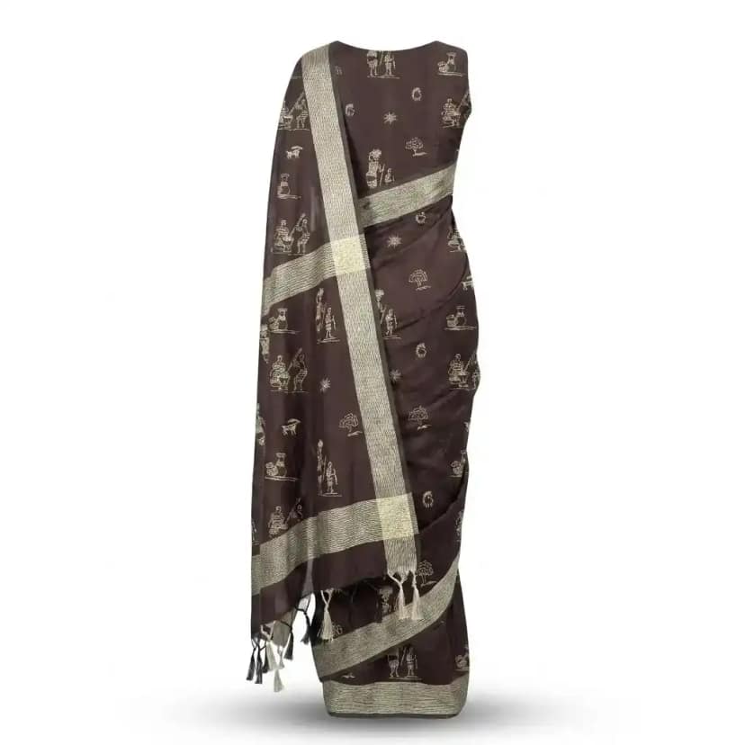 Sambalpuri Brown Tribal Heritage Ikat Handloom Saree view 2