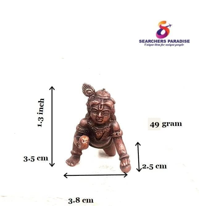 Searchers Paradise - Copper Idols Little Krishna ,1.3 inches, Copper Handmade 49 Grams, Patina Antique Finish, Pack of 1 Piece view 2