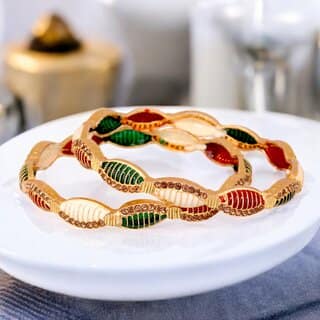 18k One Gram Gold Plated Traditional Designer Pack of 2 Bangle Set For Women view 2