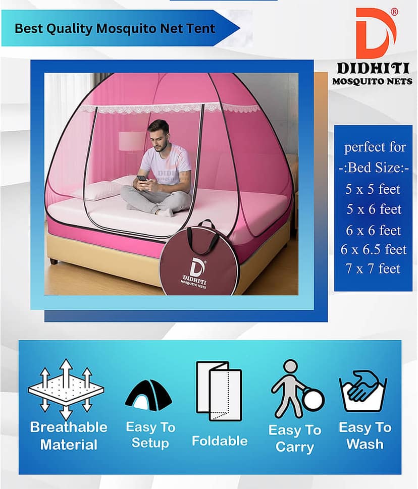 didhiti - White Polycotton Foldable Mosquito Net ( Pack of 1 ) view 2