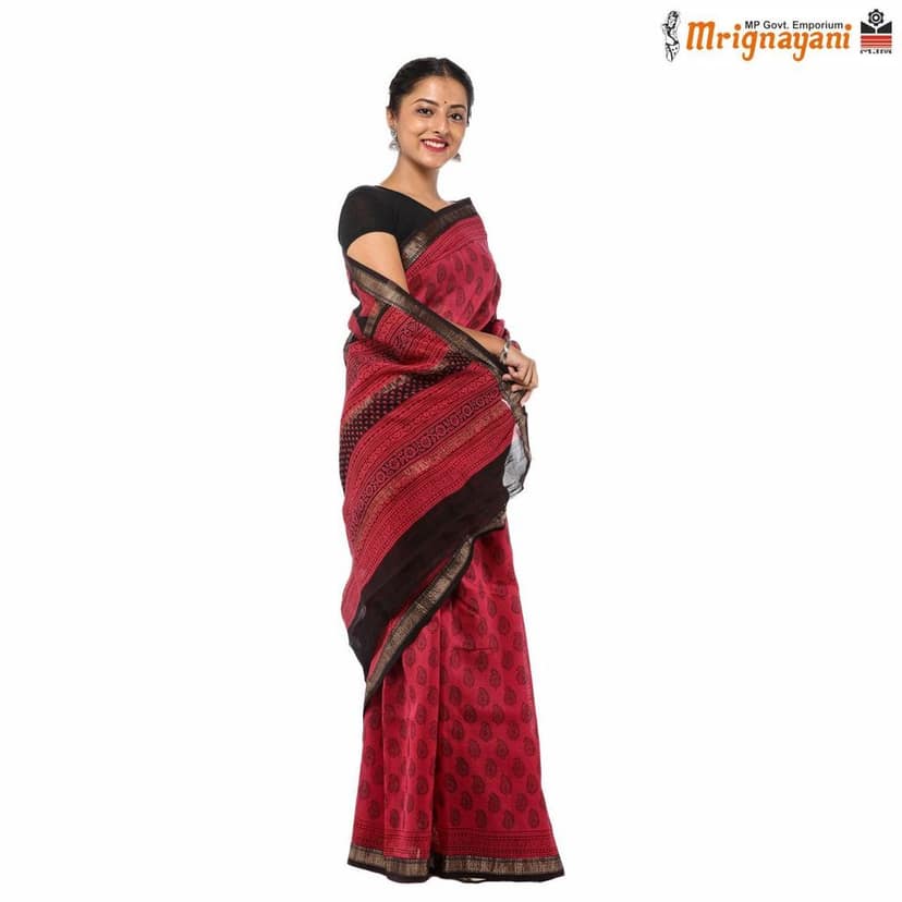 HANDLOOM MAHESHWARI SILK SAREE WITH BLOUSE (SKU - 3I0101170522, SAREE-1060) view 2