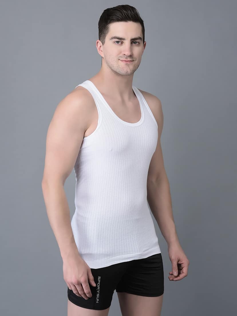 Men's White Pack of 10 Solid Combed Cotton Vest view 2