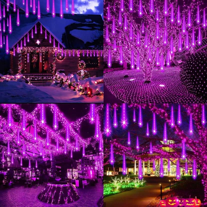 SPARKWORLD Pink Rain Drop Meteor Shower Lights 8 Tubes, 192 LEDs | Icicle Falling Decorative Lights for Diwali, Christmas, Outdoor & Home Decor view 2