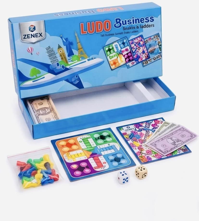 Zenex Store 3-in-1 Combo Family Board Game, Classic Ludo, Money Business & Snake Board Game Accessories - Blue view 2