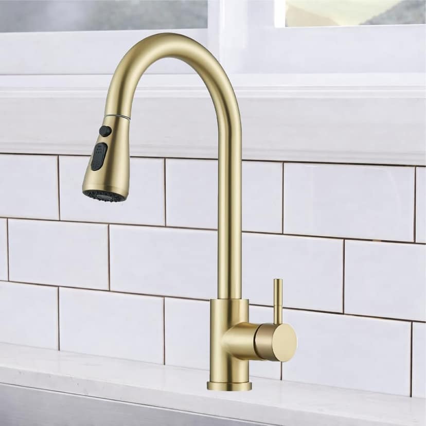 Stainless Steel Kitchen Faucet with Pull Down Sprayer,High Single Handle Brushed Nickel Kitchen Sink Faucet, Spring Spout Pull Out Bar Tap,360 Swivel Commercial Modern Kitchen Sink tap Gold