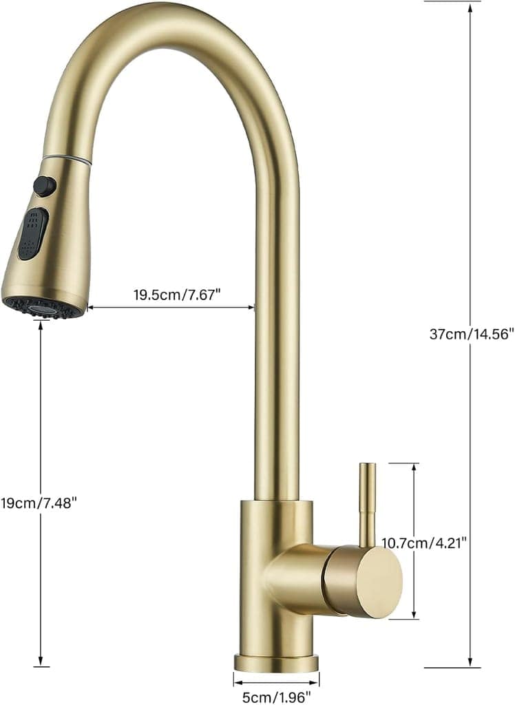 Stainless Steel Kitchen Faucet with Pull Down Sprayer,High Single Handle Brushed Nickel Kitchen Sink Faucet, Spring Spout Pull Out Bar Tap,360 Swivel Commercial Modern Kitchen Sink tap Gold view 2