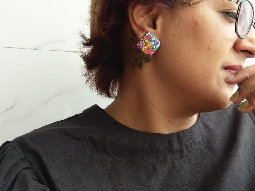 Orange Flower Studs view 2