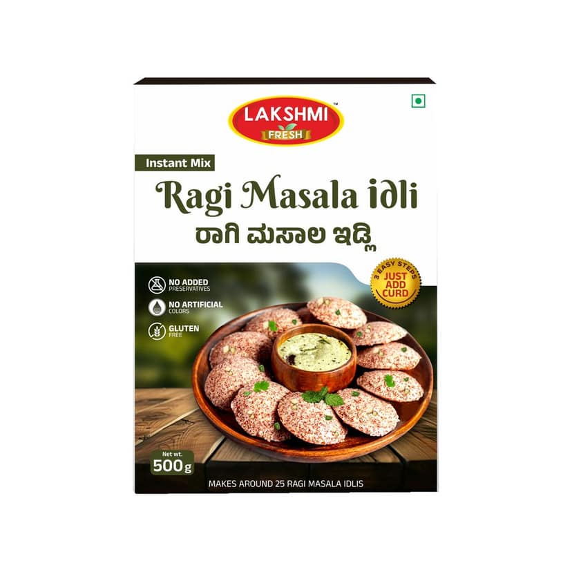 Lakshmi Fresh Ragi Masala Idli Mix 500g |Instant & Gluten-Free |High-Fiber, Ready-to-Cook Ragi Idli Mix (pack of 5) view 2