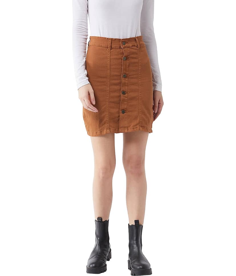 Miss Chase Denim Straight Skirt - Orange Single
