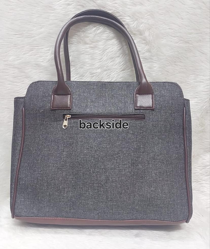 Grey Cotton Azrak Print Jute Tote Bag with Complimentary Pouch view 2