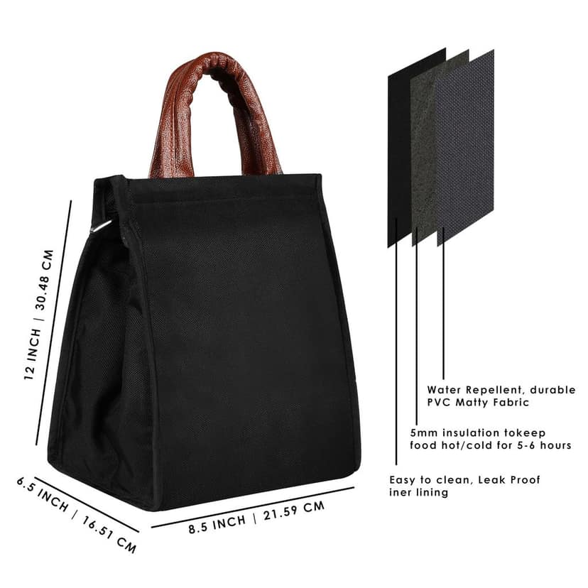 Midnight Black: PVC Coated Matty Insulated Tiffin Bag/Lunch Bag (TB11) view 2