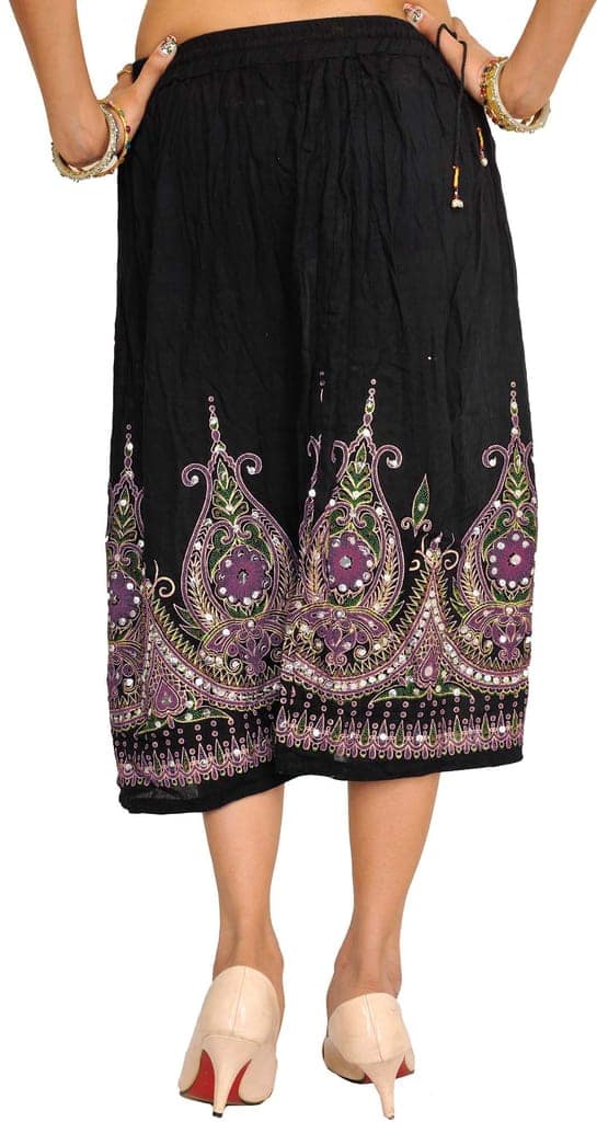 Pirate-Black Midi-Skirt with Printed Flowers Embellished with Sequins view 2