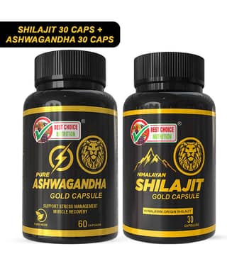 Best Choice Nutrition Shilajit Gold Capsules 30 + Ashwagandha Gold Capsules 60 | Energy, Strength, Stress Relief & Stamina Booster Combo