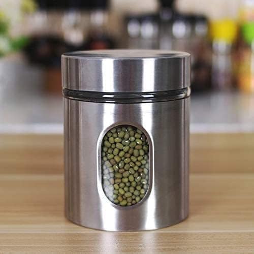 350 ML Pack Of 2 Clear Glass Steel Window Jars Food Spices Canister for Kitchen tools out layer steel food storage jar view 2