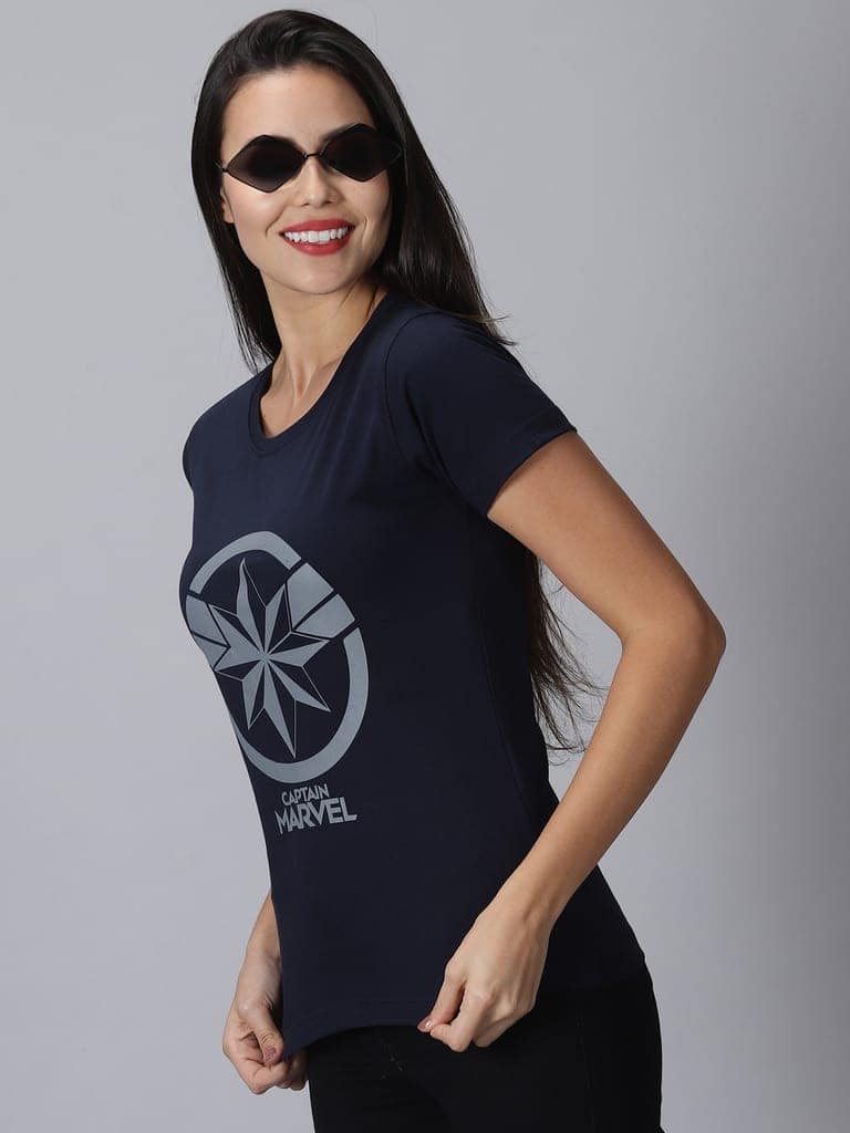 Cotton Navy Captain Marvel T-Shirt view 2