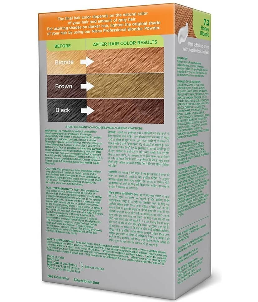 Nisha Creme Hair Color 7.3 Honey Blonde 120g Pack of 3, Permanent Hair Colour for Long Lasting Hair, 100% Grey Coverage view 2