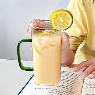 ELVEN Transparent Square Shape Juice Mug Sipper Tumbler Coffee Mug Sipper with Straw Borosilicate Glass Pack of 2 view 2