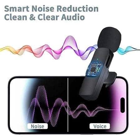 K-8 Wireless Microphone, Collar Microphone for Type-C Android & iOS Noise Canceling Mic for Reels, Makeup Videos, Vlogging, Clip-On for YouTube, Singing, Video Recording, Podcasting view 2