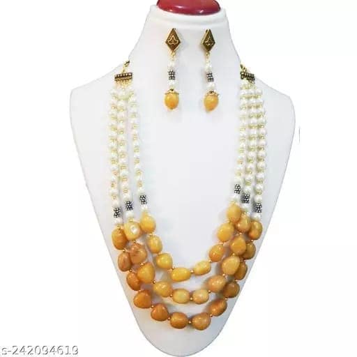 WOMEN'S YELLOW AVENTURINE & SYNTHETIC PEARL NECKLACE view 2